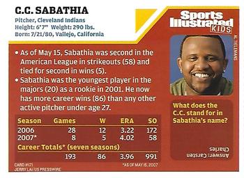2007 Sports Illustrated for Kids #171 CC Sabathia Back