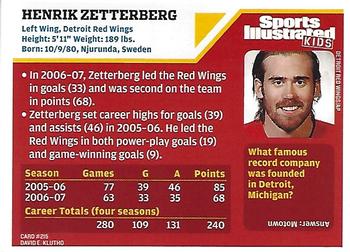 2007 Sports Illustrated for Kids #215 Henrik Zetterberg Back