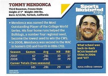 2008 Sports Illustrated for Kids #306 Tommy Mendonca Back