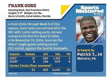 2008 Sports Illustrated for Kids #333 Frank Gore Back