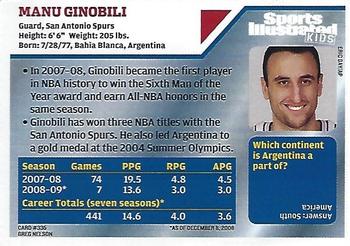 2009 Sports Illustrated for Kids #335 Manu Ginobili Back