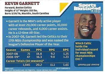 2009 Sports Illustrated for Kids #347 Kevin Garnett Back