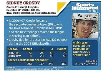 2009 Sports Illustrated for Kids #349 Sidney Crosby Back