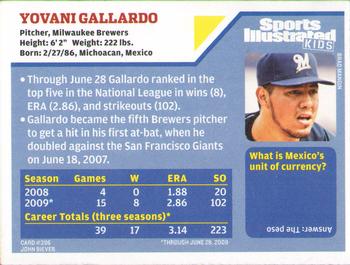 2009 Sports Illustrated for Kids #396 Yovani Gallardo Back