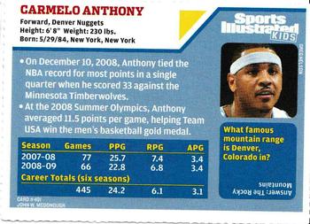 2009 Sports Illustrated for Kids #401 Carmelo Anthony Back