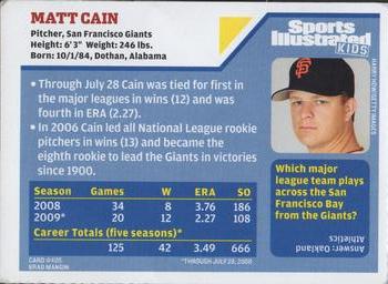 2009 Sports Illustrated for Kids #405 Matt Cain Back