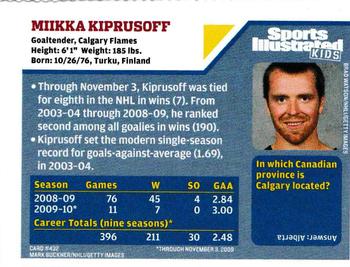 2009 Sports Illustrated for Kids #432 Miikka Kiprusoff Back
