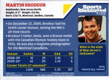2010 Sports Illustrated for Kids #447 Martin Brodeur Back