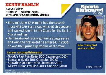 2010 Sports Illustrated for Kids #490 Denny Hamlin Back