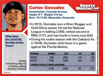 2011 Sports Illustrated for Kids #21 Carlos Gonzalez Back