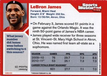 2011 Sports Illustrated for Kids #23 LeBron James Back