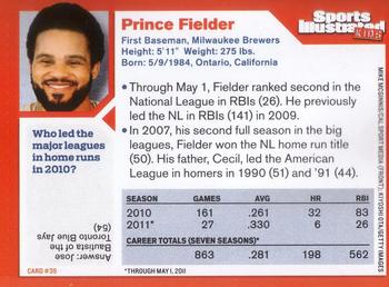 2011 Sports Illustrated for Kids #39 Prince Fielder Back