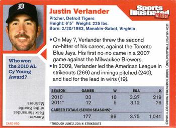 2011 Sports Illustrated for Kids #50 Justin Verlander Back