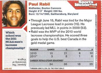 2011 Sports Illustrated for Kids #62 Paul Rabil Back