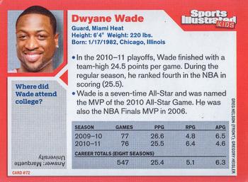 2011 Sports Illustrated for Kids #72 Dwyane Wade Back