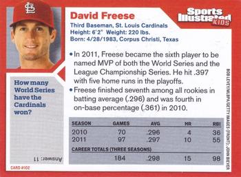 2012 Sports Illustrated for Kids #102 David Freese Back