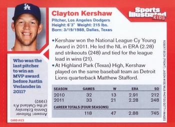 2012 Sports Illustrated for Kids #123 Clayton Kershaw Back