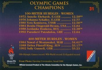 1996 Collect-A-Card Centennial Olympic Games Collection #31 100-, 400-Meter Hurdles - Women Back