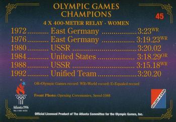 1996 Collect-A-Card Centennial Olympic Games Collection #45 4 x 400-Meter Relay - Women Back