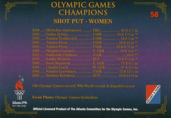 1996 Collect-A-Card Centennial Olympic Games Collection #58 Shot Put - Women Back