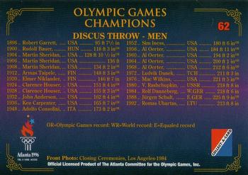 1996 Collect-A-Card Centennial Olympic Games Collection #62 Discus Throw - Men Back