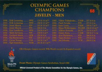 1996 Collect-A-Card Centennial Olympic Games Collection #68 Javelin - Men Back
