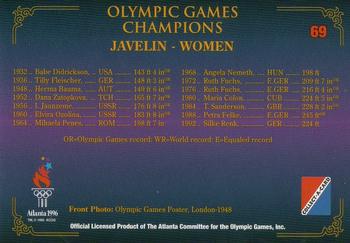 1996 Collect-A-Card Centennial Olympic Games Collection #69 Javelin - Women Back