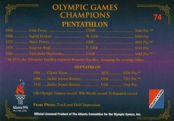 1996 Collect-A-Card Centennial Olympic Games Collection #74 Pentathlon, Heptathlon Back