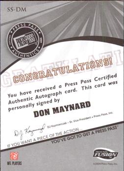 2009 Press Pass Fusion - Autographs Gold #SS-DM Don Maynard Back