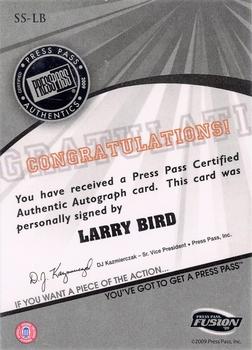 2009 Press Pass Fusion - Autographs Gold #SS-LB Larry Bird Back