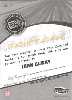 2009 Press Pass Fusion - Autographs Onyx #SS-JE John Elway Back