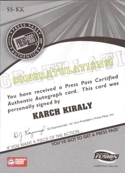 2009 Press Pass Fusion - Autographs Onyx #SS-KK Karch Kiraly Back