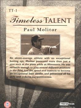 2009 Press Pass Fusion - Timeless Talent #TT-1 Paul Molitor Back