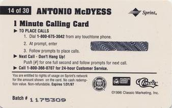 1996 Classic Assets - Phone Cards $1 #14 Antonio McDyess Back