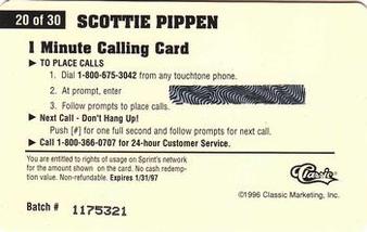 1996 Classic Assets - Phone Cards $1 #20 Scottie Pippen Back