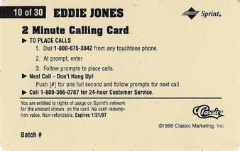 1996 Classic Assets - Phone Cards $2 Hot Prints #10 Eddie Jones Back