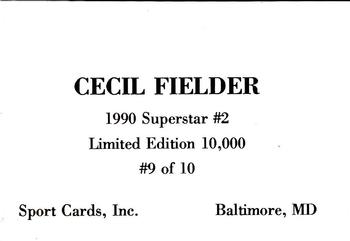 1990 Sport Cards Superstar #2 (unlicensed) #9 Cecil Fielder Back