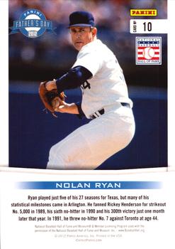 2012 Panini Father's Day - Legends #10 Nolan Ryan Back