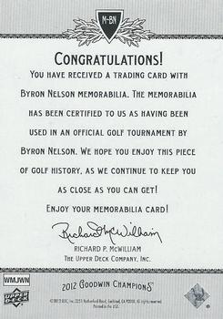 2012 Upper Deck Goodwin Champions - Memorabilia #M-BN Byron Nelson Back