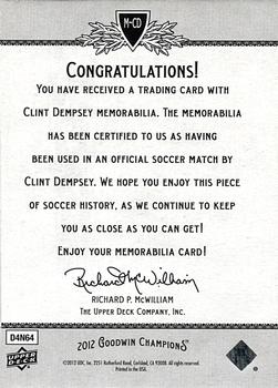 2012 Upper Deck Goodwin Champions - Memorabilia #M-CD Clint Dempsey Back