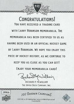 2012 Upper Deck Goodwin Champions - Memorabilia #M-RO Larry Robinson Back