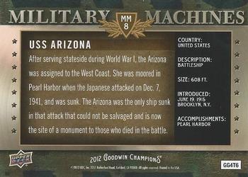 2012 Upper Deck Goodwin Champions - Military Machines #MM-8 USS Arizona Back