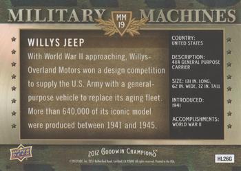 2012 Upper Deck Goodwin Champions - Military Machines #MM-19 Willy's Jeep Back