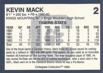 1990 Collegiate Collection Clemson Tigers #2 Kevin Mack Back