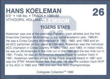 1990 Collegiate Collection Clemson Tigers #26 Hans Koeleman Back