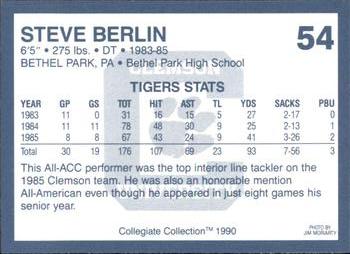 1990 Collegiate Collection Clemson Tigers #54 Steve Berlin Back
