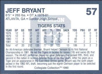 1990 Collegiate Collection Clemson Tigers #57 Jeff Bryant Back