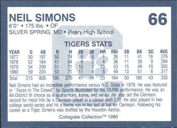1990 Collegiate Collection Clemson Tigers #66 Neil Simons Back