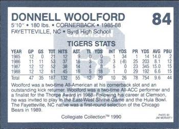 1990 Collegiate Collection Clemson Tigers #84 Donnell Woolford Back