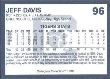 1990 Collegiate Collection Clemson Tigers #96 Jeff Davis Back